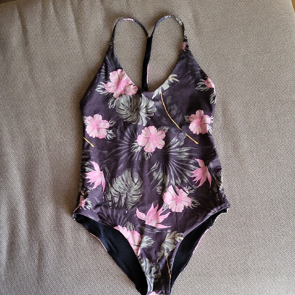 Hurley Floral One Piece Swimsuit - Pink and Black